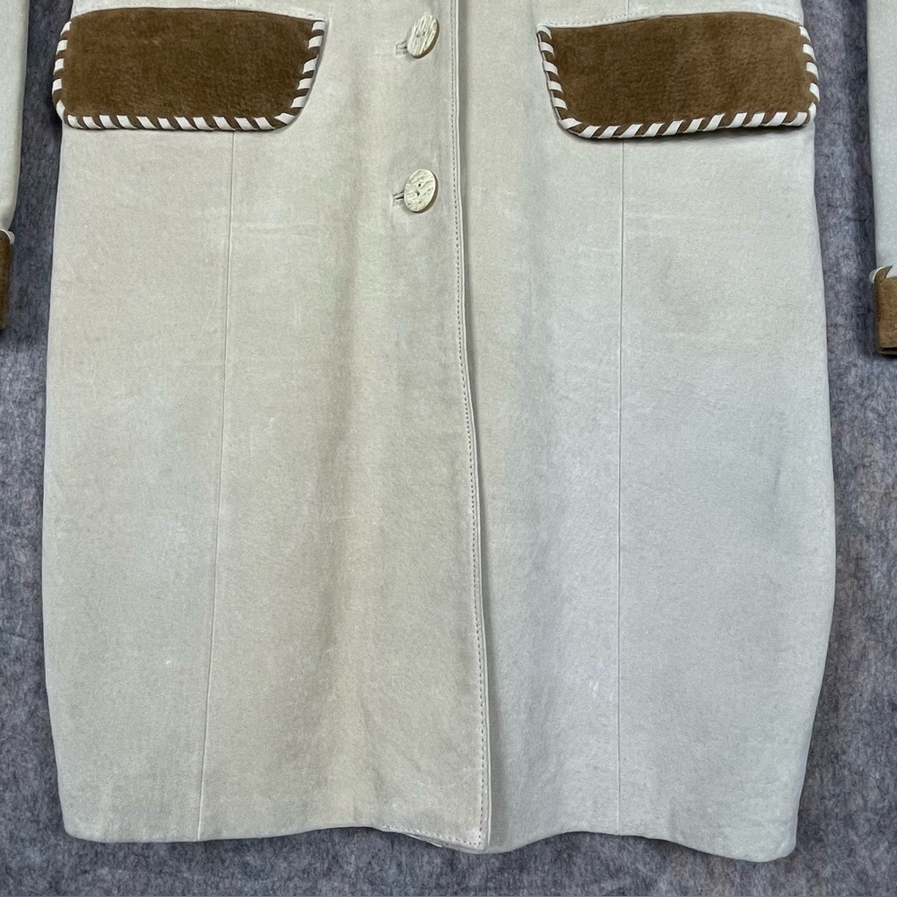 Vtg Lew Margam Leather Suede Western Aspen Whipstitch Studs Mid-Length Coat-Sz 8 - Picture 9 of 16